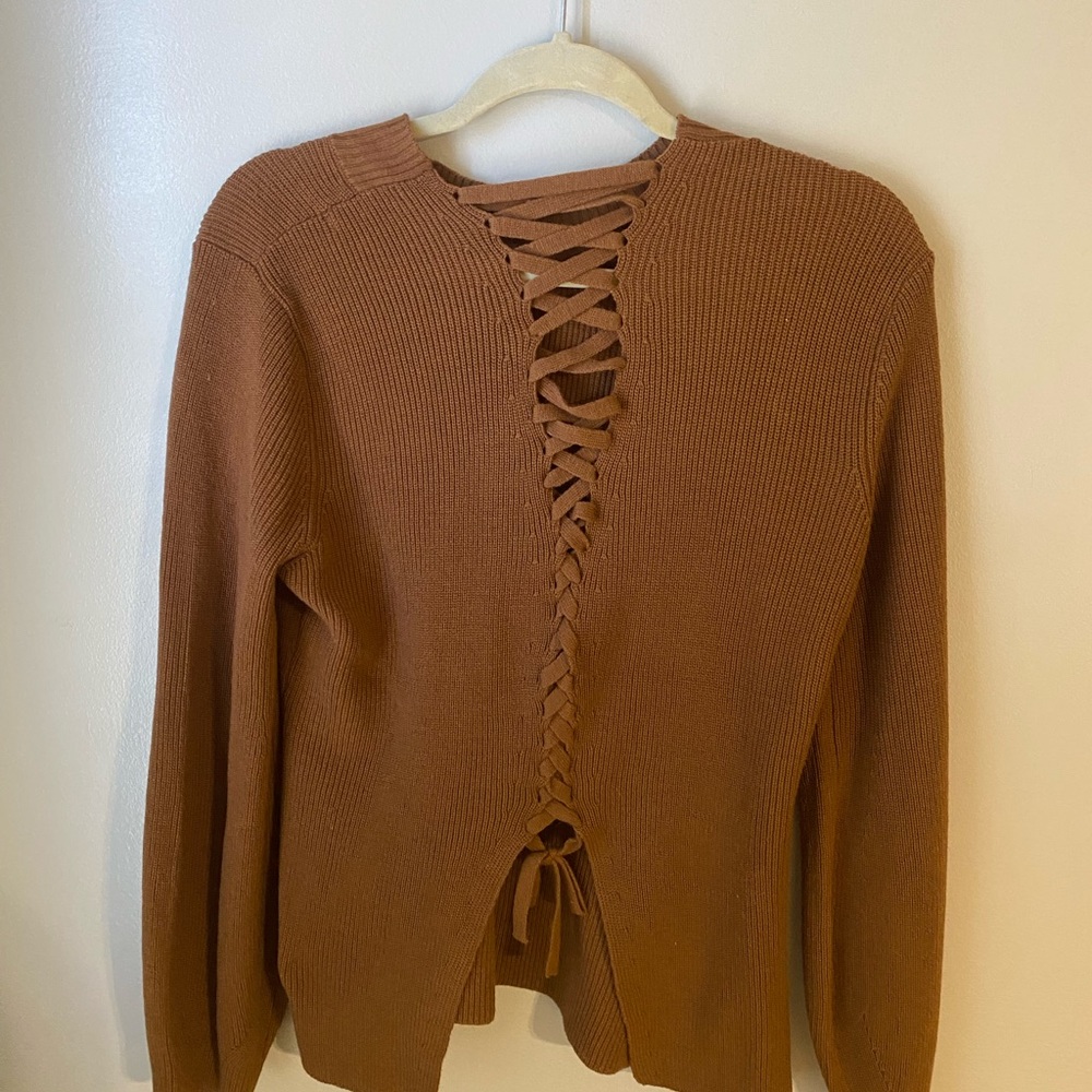Brown sweater with lace up back